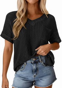 PRETTYGARDEN Women's Spring Short Sleeve Sweaters Lightweight V Neck Casual Going Out Summer T PRETTYGARDEN