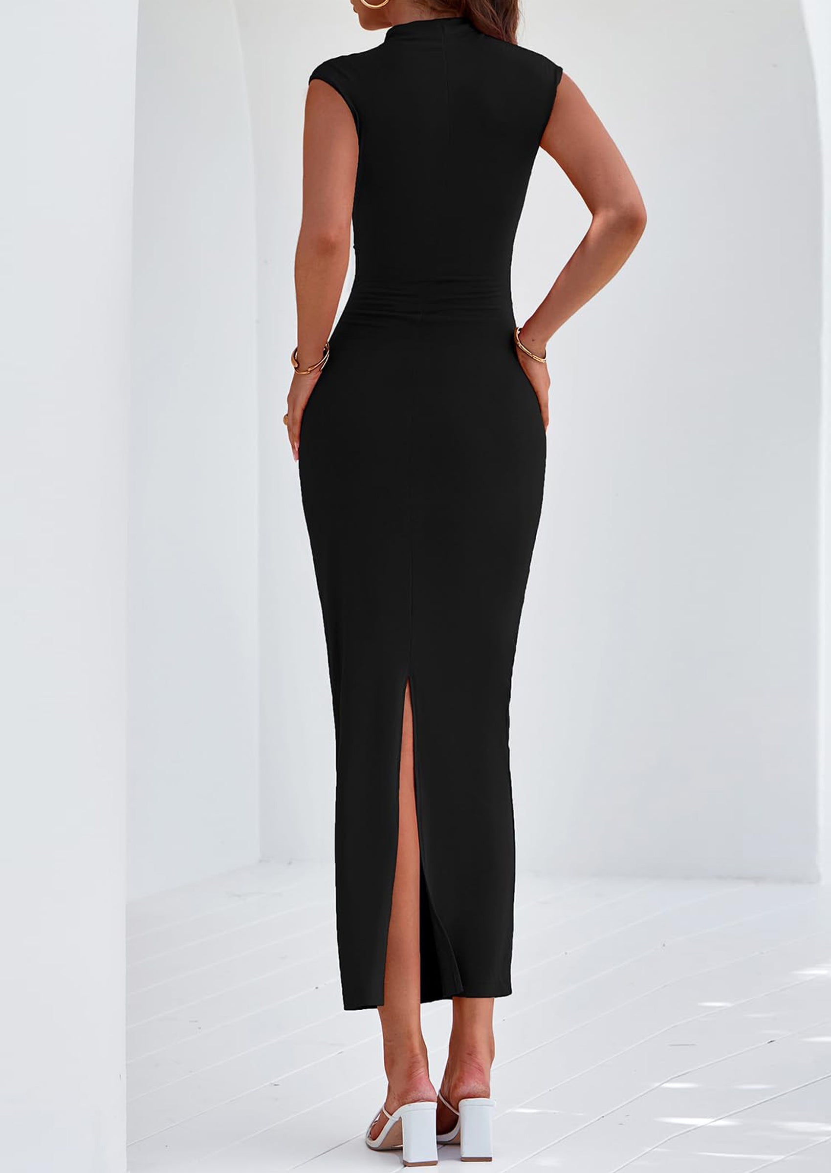 PRETTYGARDEN Women's Summer Maxi Dress Ruched Bodycon Sleeveless Formal Wedding Guest Elegant Cocktail Party Slit Dresses PRETTYGARDEN