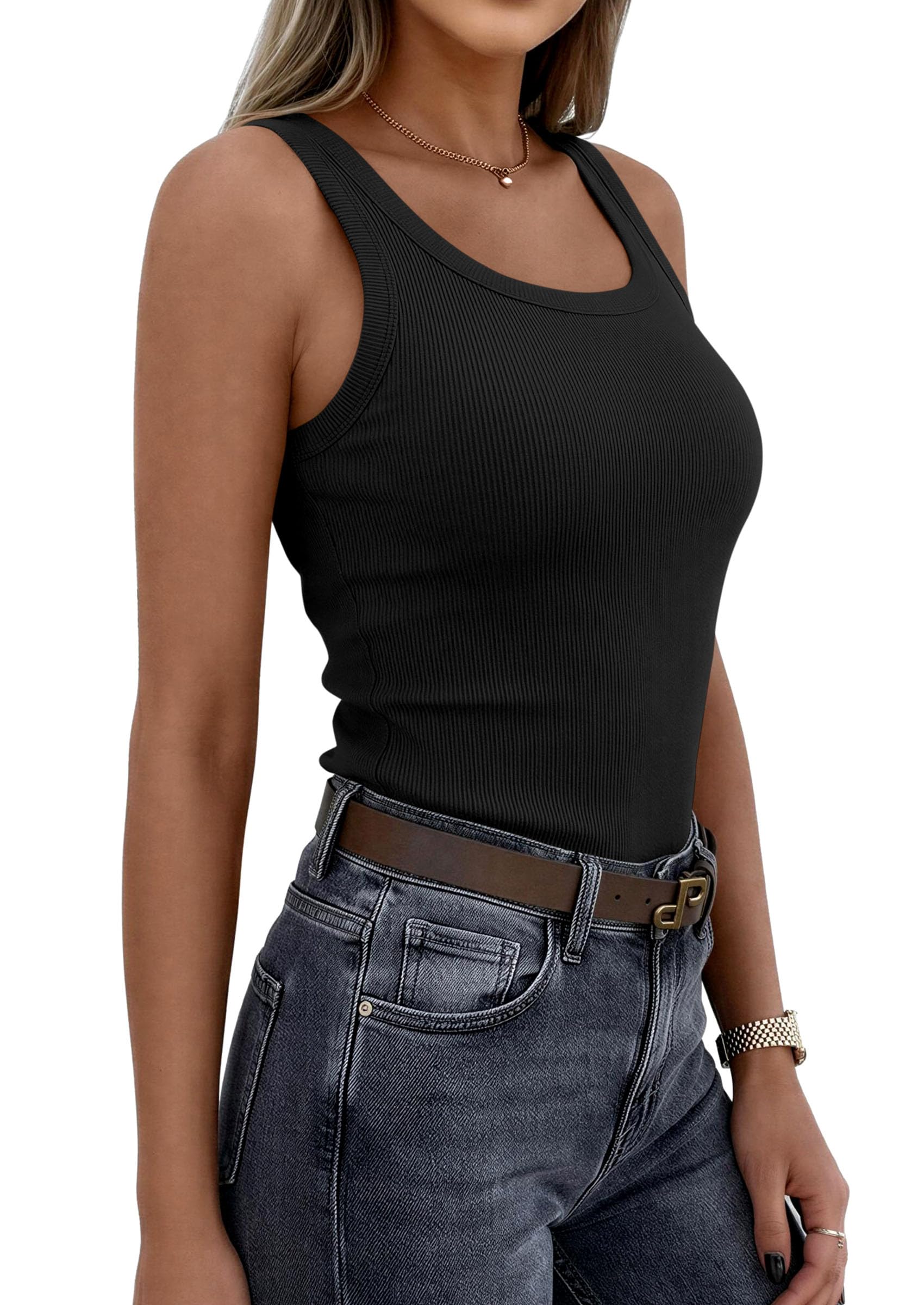 PRETTYGARDEN Womens Summer Tops Spring Cute Sleeveless Scoop Neck Workout Tank Top Casual Ribbed Knit Basic Cami Shirts PRETTYGARDEN