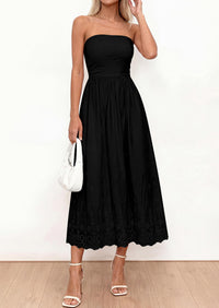 PRETTYGARDEN Womens Summer Dresses Sexy Sleeveless Tube Top Long Dress Eyelet Cotton Maxi Beach Sundress Pockets