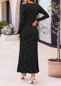 PRETTYGARDEN Women's Formal Maxi Floral Dresses with Slit  Long Sleeve Ruffle Hem, Elegant Outfit for Wedding Guest & Cocktail Party, Bodycon Crewneck Mesh Dresses, Fall Fashion 2026
