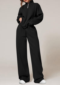 PRETTYGARDEN Womens Casual Two Piece Sets Fall Outfits Quarter Zip Sweatshirts Straight Leg Pants Sweatsuits Tracksuit