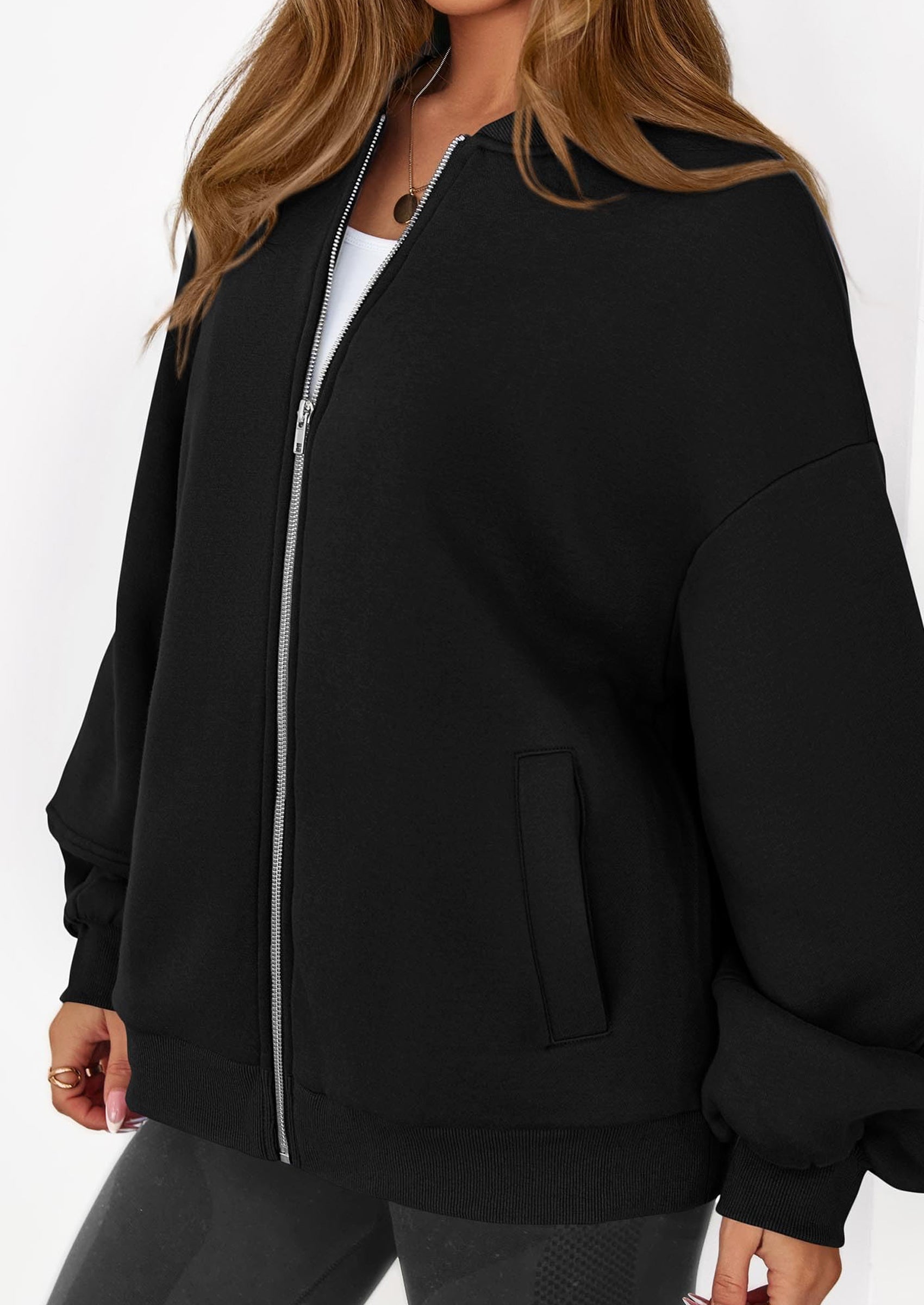 KIRUNDO Oversized Sweatshirt for Women Zip Up Bomber Jacket Fall Fashion Casual Long Sleeve Outerwear Winter Outfits PRETTYGARDEN