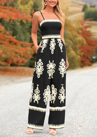 Spaghetti Strap Wide Leg Boho Jumpsuits