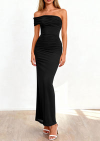 PRETTYGARDEN Women's Wedding Guest Cocktail Dresses One Off The Shoulder Ruched Bodycon Formal Maxi Party Summer Outfits PRETTYGARDEN