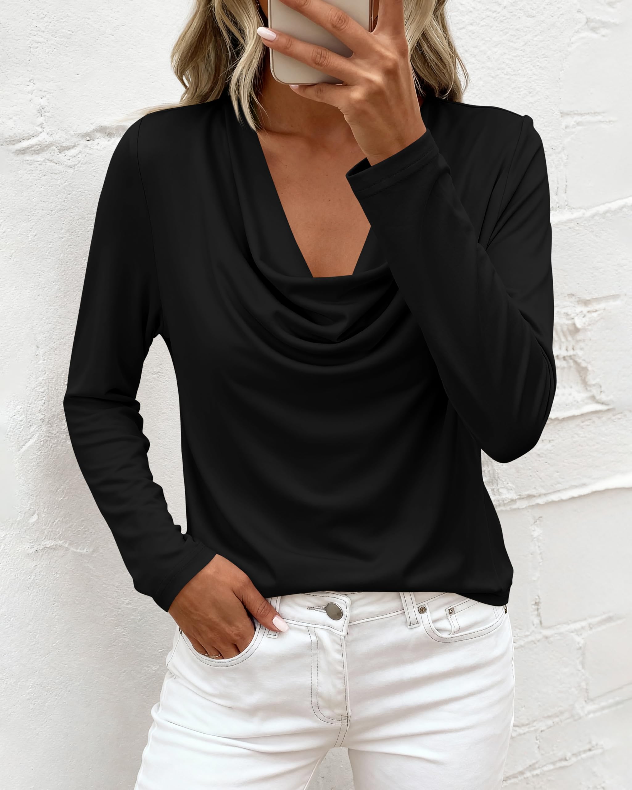 PRETTYGARDEN Womens Spring Tops Dressy Cowl Neck Long Sleeve Shirts Loose Business Casual Blouses Teacher Tunic Top PRETTYGARDEN