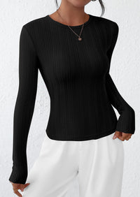 PRETTYGARDEN Crew Neck Long Sleeve Cute Going Out Tops for Women Casual Basic Slim Fit Womens Pullover Shirts PRETTYGARDEN