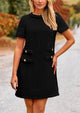 Summer Tweed Crewneck Short Sleeve A Line Mini Short Dress