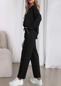 PRETTYGARDEN Womens 2 Piece Matching Lounge Sets Fall Long Sleeve Boatneck Sweatsuit Drawstring Sweatpants Pockets