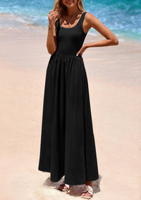 PRETTYGARDEN Womens Summer Casual Scoop Neck Sleeveless Long Dresses Tank Top Patchwork Aline Swing Maxi Dress with Pockets