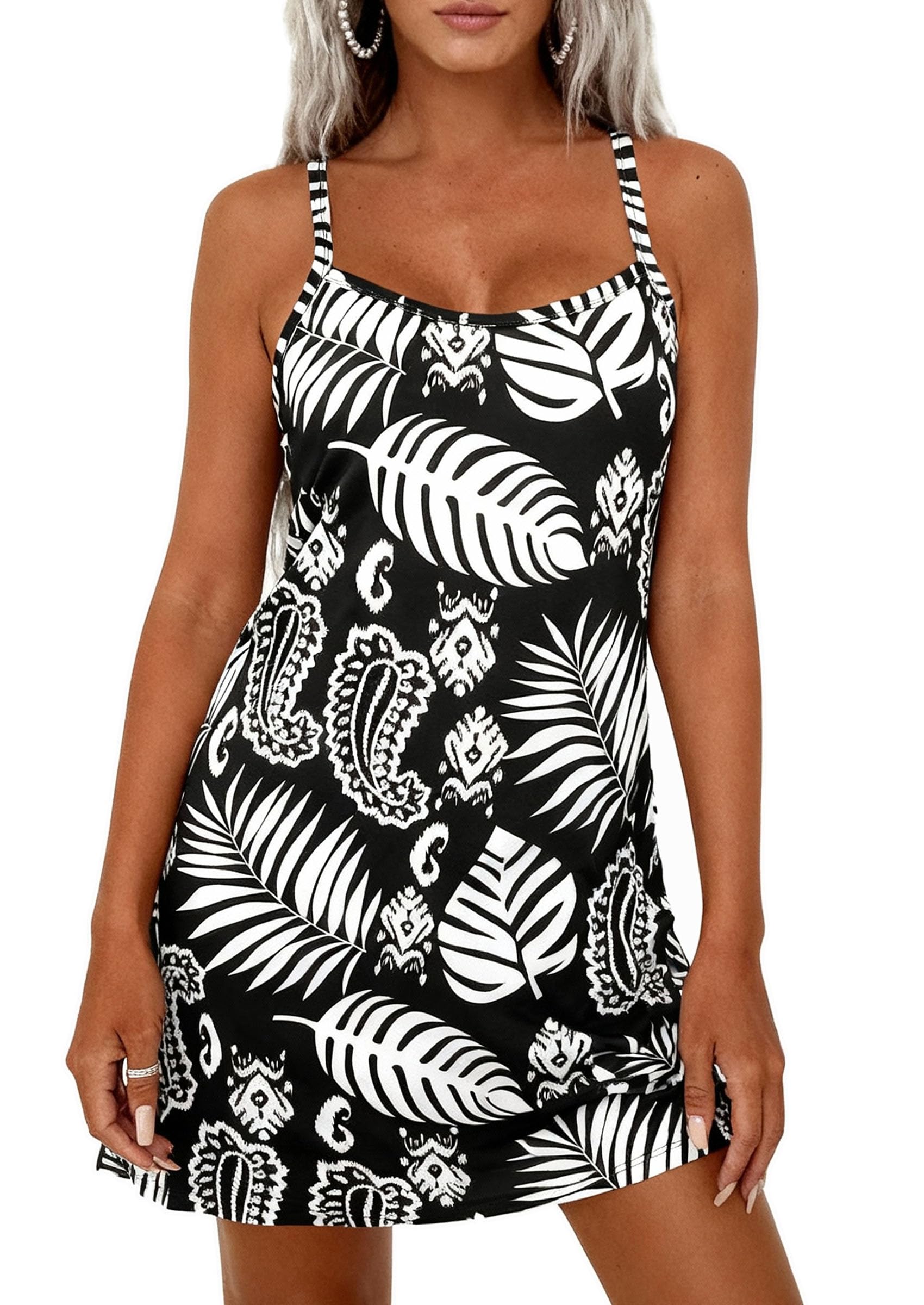 PRETTYGARDEN Women's Summer Dresses Casual Print Spaghetti Strap Sleeveless Sundress Beach Vacation Cover Ups PRETTYGARDEN