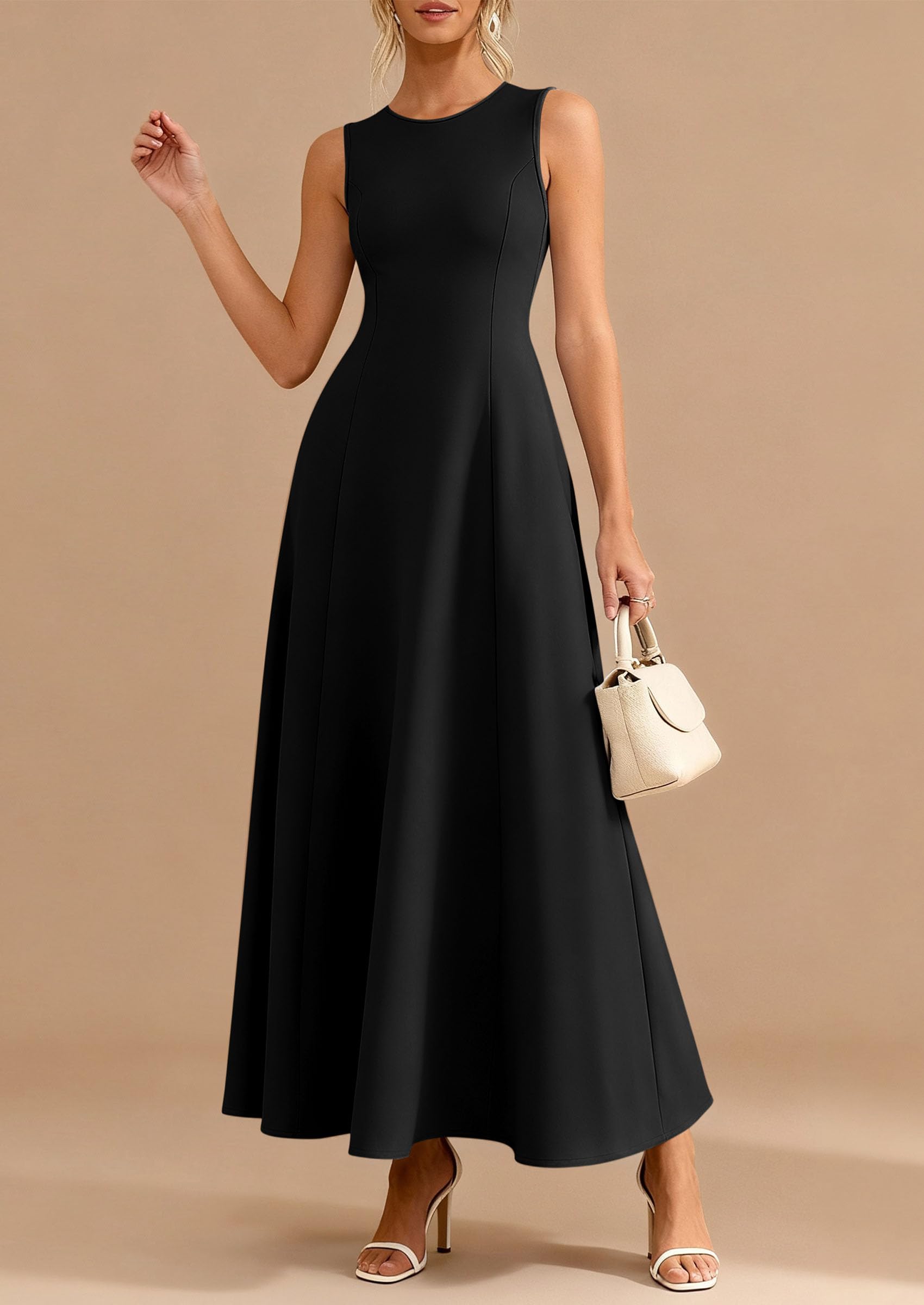 PRETTYGARDEN Women's Summer Tank Maxi Dress Spring Sleeveless Swing A Line Long Flowy Elegant Cocktail Dresses Pockets PRETTYGARDEN