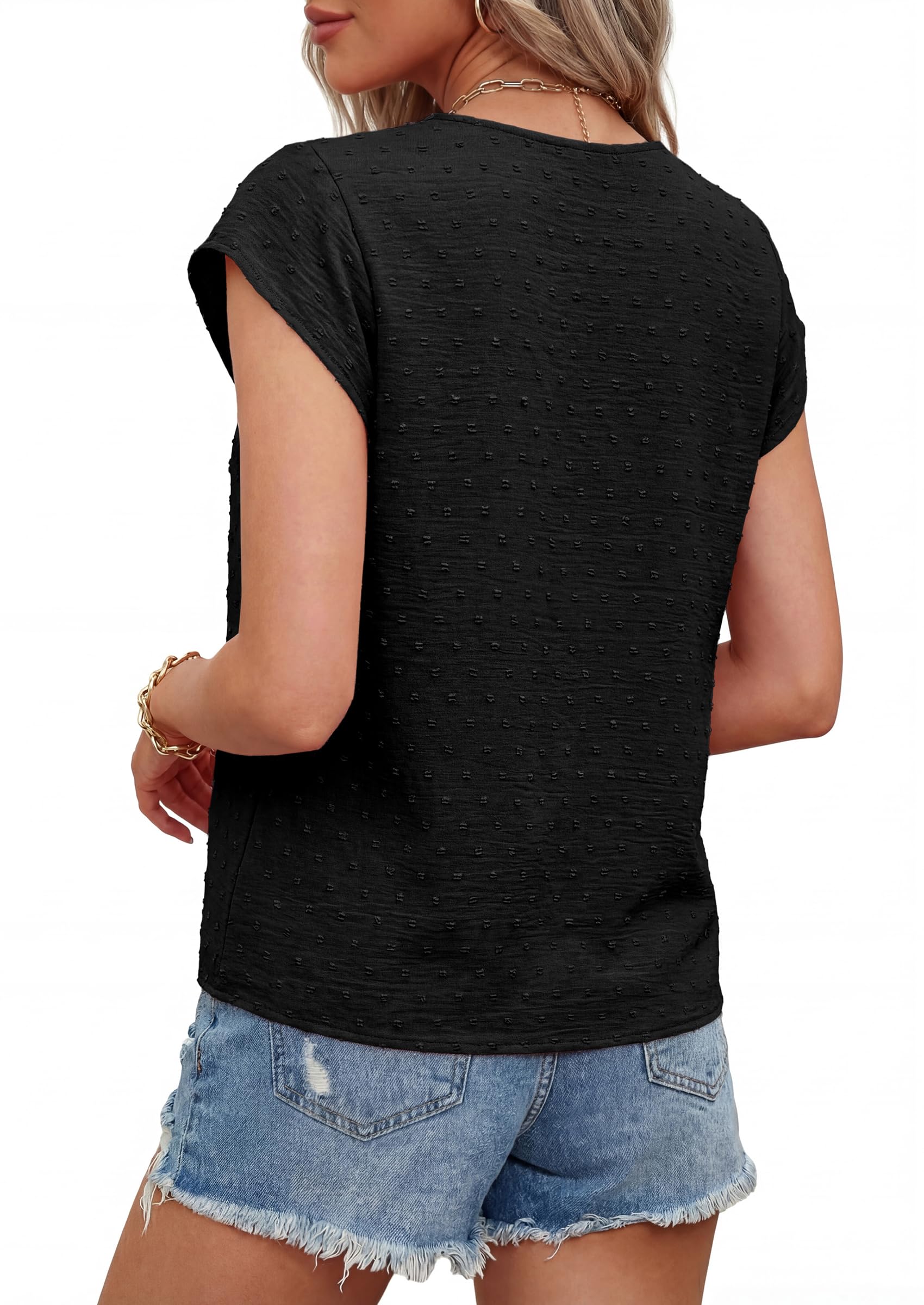 PRETTYGARDEN Women's Summer Blouses Casual Dressy Swiss Dot Cap Sleeve V Neck Tops 2026 Trendy Work Business Spring Shirts