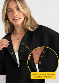 PRETTYGARDEN Womens Fashion Oversized Long Sleeve Hoodie Button Down V Neck Sweatshirt Side Slit Casual Pullover Tops