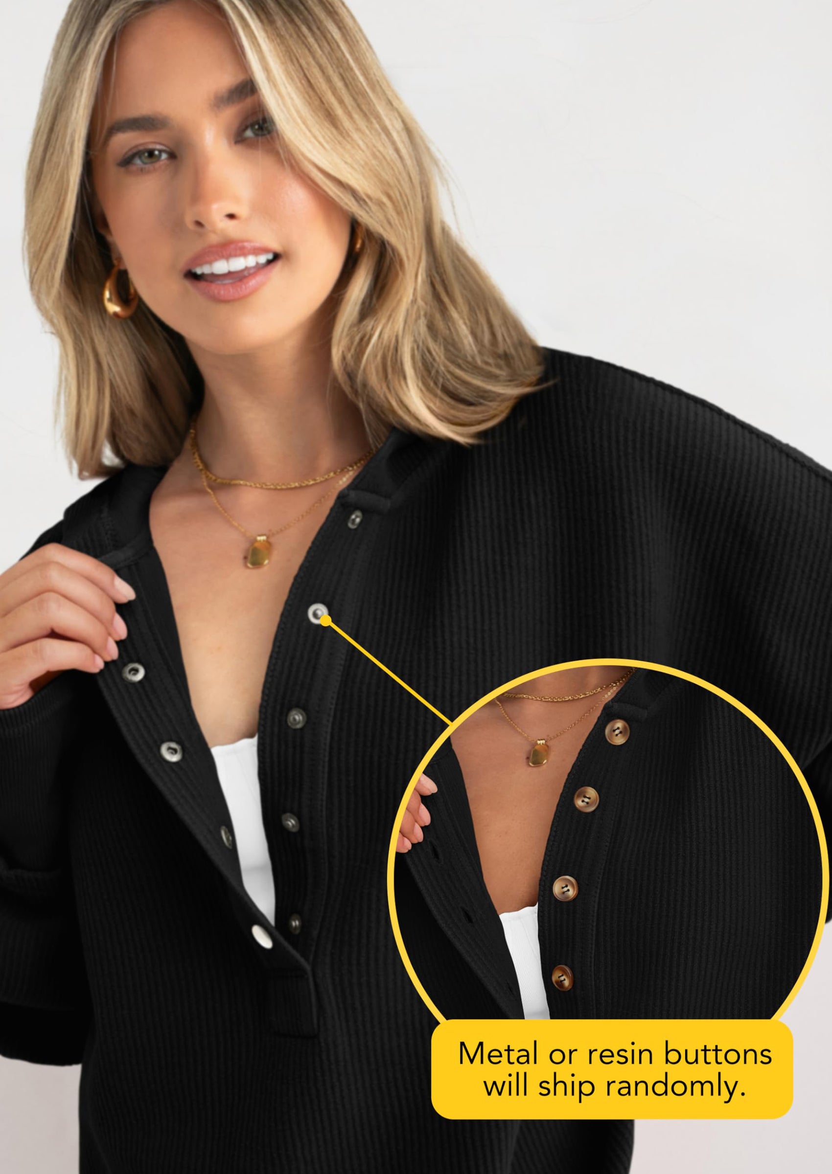 PRETTYGARDEN Womens Fashion Oversized Long Sleeve Hoodie Button Down V Neck Sweatshirt Side Slit Casual Pullover Tops