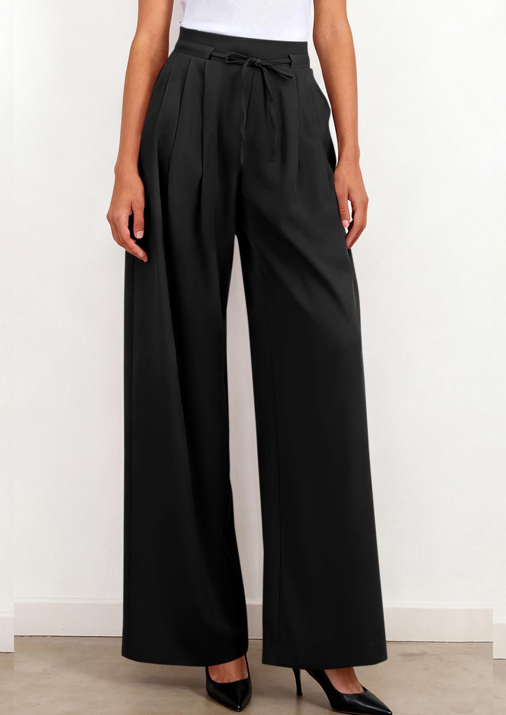 PRETTYGARDEN Women Wide Leg Pants Business Casual Elastic Waist Work Trousers Dressy Pants with Pockets PRETTYGARDEN