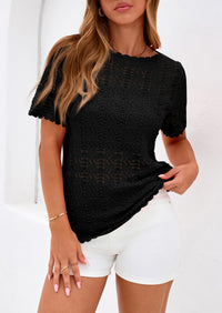 PRETTYGARDEN Women's Short Sleeve Sweater Trendy Crochet Summer Tops Casual Hollow Out Shirts Beach Vacation Clothes PRETTYGARDEN