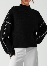 PRETTYGARDEN Women's Chunky Knit Sweaters Fall Long Sleeve Mock Neck Oversized Pullover Tops Winter Fashion Clothes