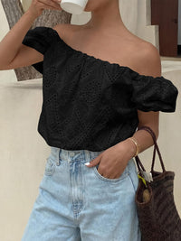 PRETTYGARDEN Women's Summer Off The Shoulder Tops Dressy Casual Puff Short Sleeve Embroidered Eyelet Cute Blouse Shirts PRETTYGARDEN