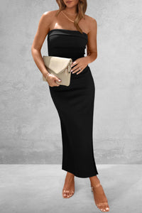 Ribbed Strapless Side Slit Long Going Out Casual Elegant Party Dresses