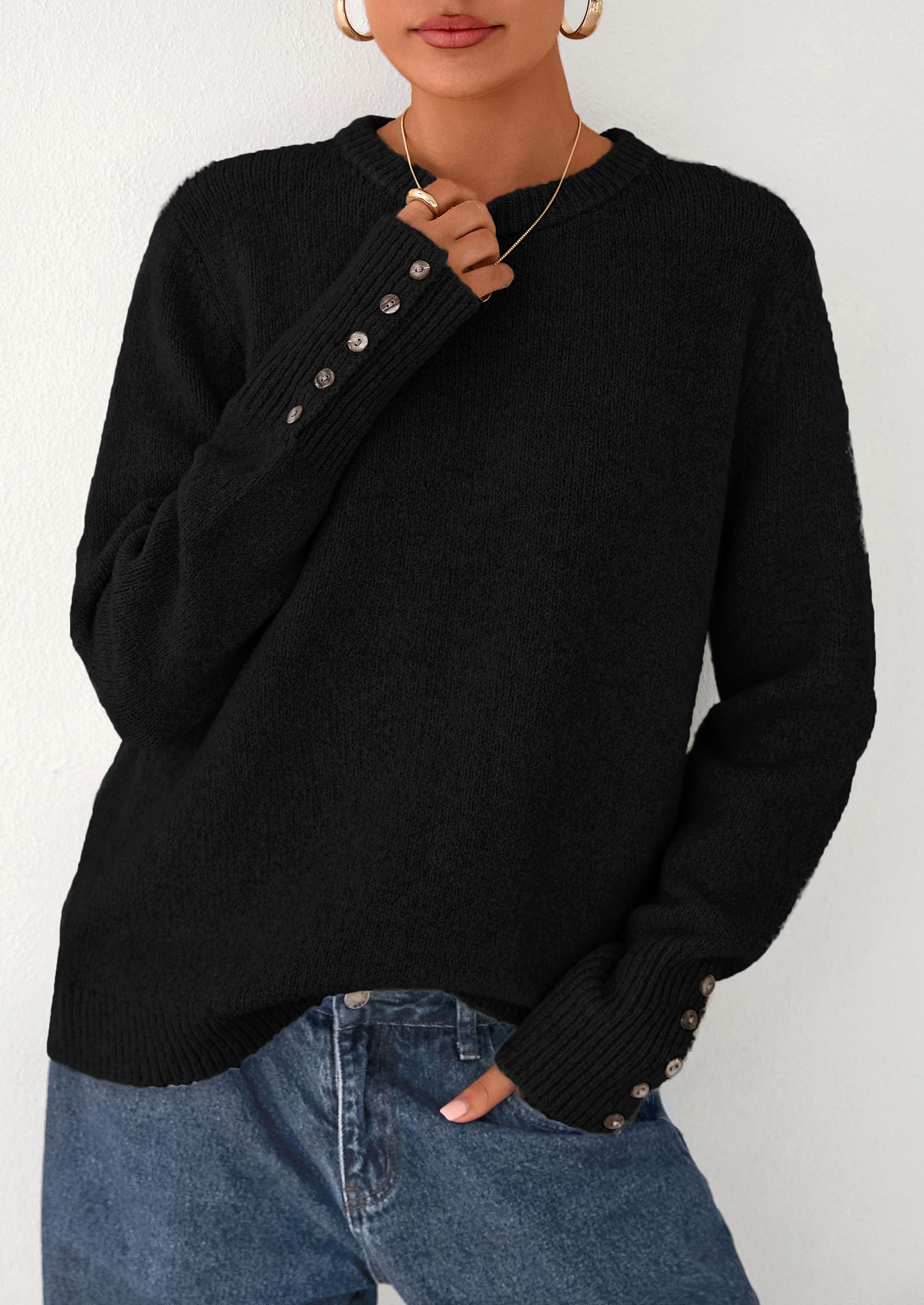 PRETTYGARDEN Womens Sweaters Fall Fashion Casual Crewneck Pullover Button Long Sleeve Cute Knit Tops Winter Clothes