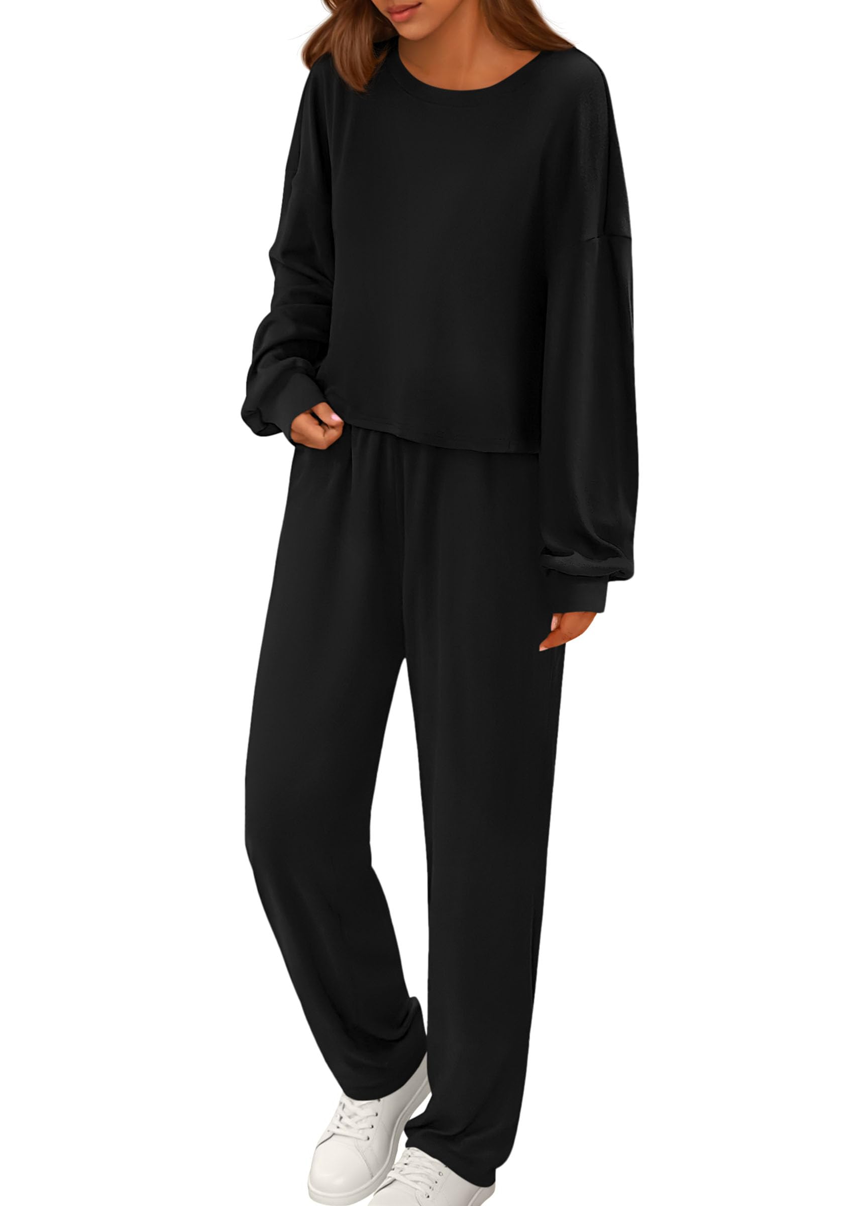 PRETTYGARDEN Women's Two Piece Outfits Lounge Sets Long Sleeve Pullover Tops Sweatpants Fall Fashion Matching Clothing