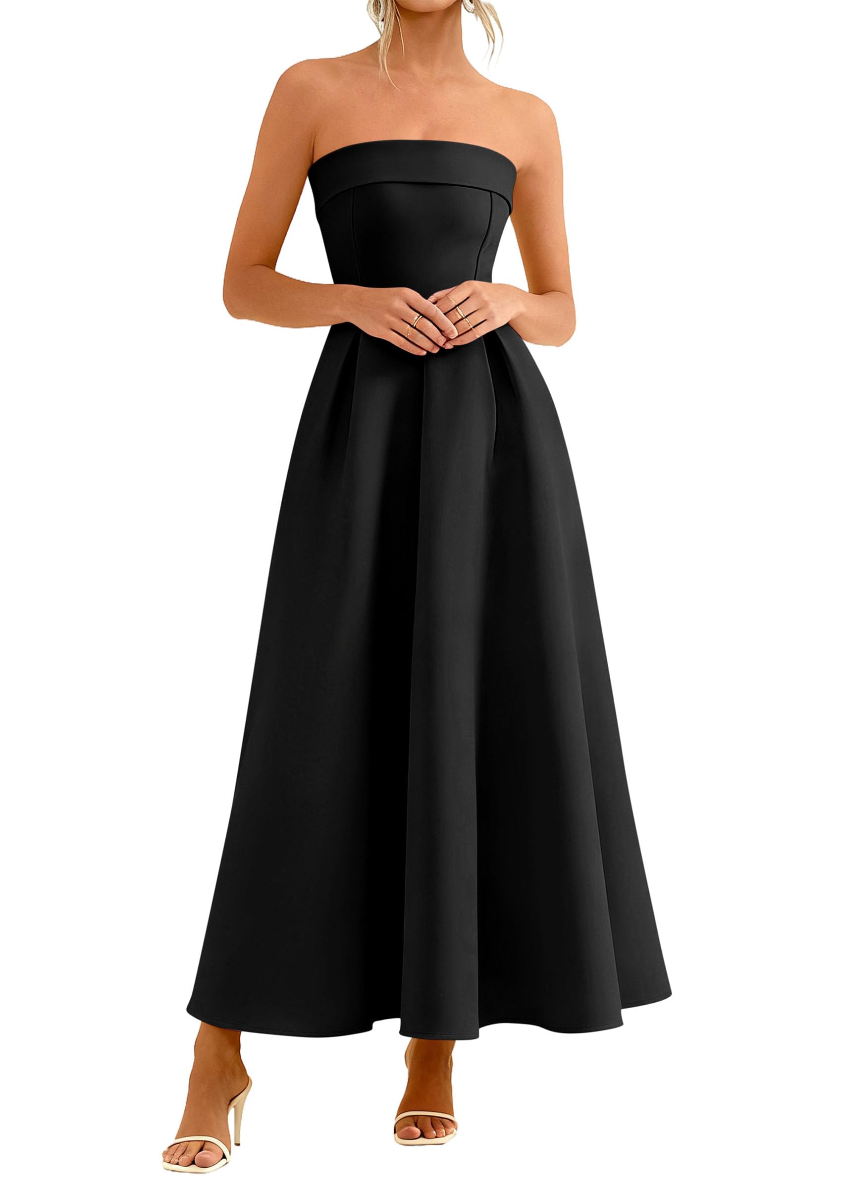 PRETTYGARDEN Cocktail Dresses for Women Summer Formal Elegant Tube Top Strapless Spring Wedding Guest Party Midi Dress PRETTYGARDEN