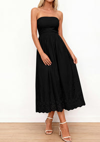 PRETTYGARDEN Womens Summer Dresses Sexy Sleeveless Tube Top Long Dress Eyelet Cotton Maxi Beach Sundress Pockets
