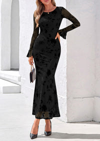 PRETTYGARDEN Women's Long Sleeve Maxi Floral Mesh Fall Wedding Guest Dress