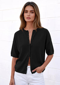 PRETTYGARDEN Women Spring Short Sleeve Cardigan Sweaters Button Down Knit Shirt Blouse Dressy Casual Tops Summer Outfits PRETTYGARDEN