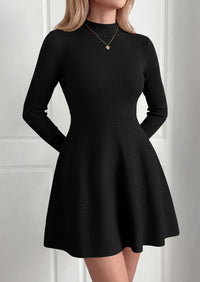 PRETTYGARDEN Womens Mock Neck Long Sleeve Sweater Mini Dress | Soft Ribbed Knit Flared A‑Line, Elegant Fall Winter Dresses for Wedding Guest, Cocktail & Holiday Party Casual Outfits
