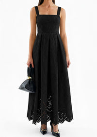 PRETTYGARDEN Womens Sleeveless Maxi Summer Dresses Hollow Out Eyelet Square Neck Ruffle Flowy Beach Vacation Sundress PRETTYGARDEN