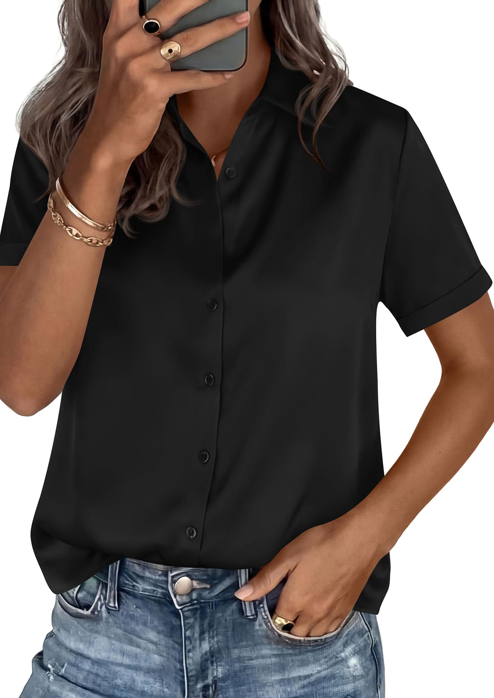 PRETTYGARDEN Women's Summer Button Down Shirts Short Sleeve Work Tops Dressy Blouses Spring Business Casual Outfits PRETTYGARDEN