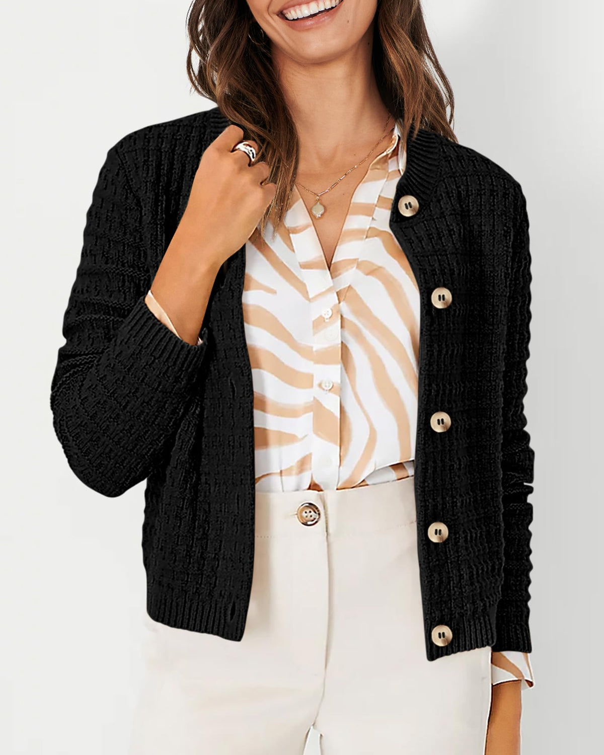 Knit Cardigan Long Sleeve Open Front Button Down Jacket