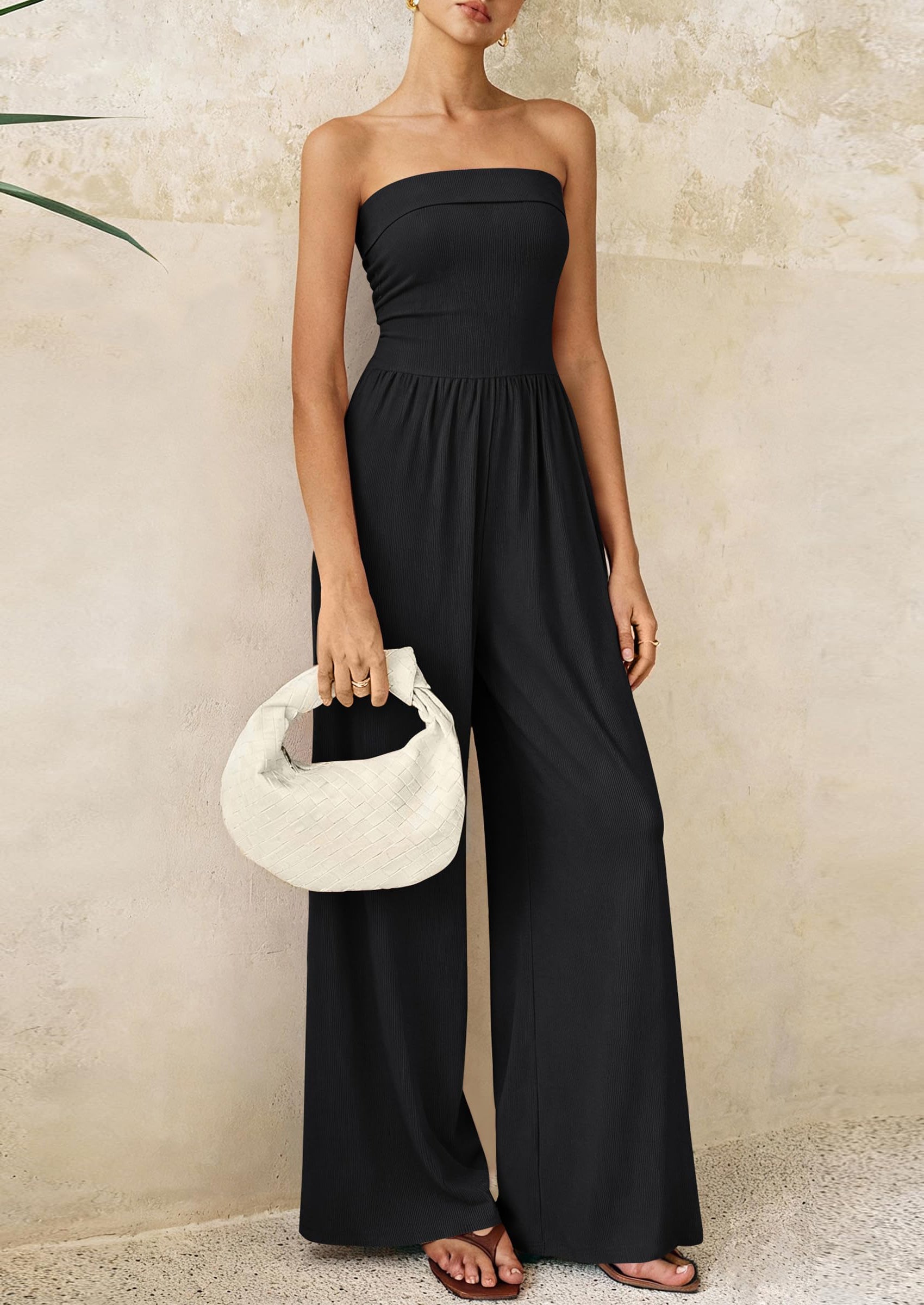 PRETTYGARDEN Tube Jumpsuits for Women Dressy Casual Off Shoulder Wide Leg Rompers Jumper One Piece Vacation Summer Outfits PRETTYGARDEN