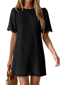 PRETTYGARDEN Women's Summer Casual Short Dresses Embroidered Lace Short Sleeve Boho Mini Dress Beach Vacation Clothes PRETTYGARDEN