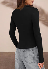 PRETTYGARDEN Womens Button Down Shirts V Neck Collared Ruched Slim Fit Long Sleeve Shirt Casual Fall Fashion Ladies Tops PRETTYGARDEN