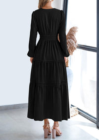 PRETTYGARDEN Women's Elegant Maxi Dresses Long Sleeve V Neck Flowy Pockets Casual Modest Dress Fall Fashion Clothes