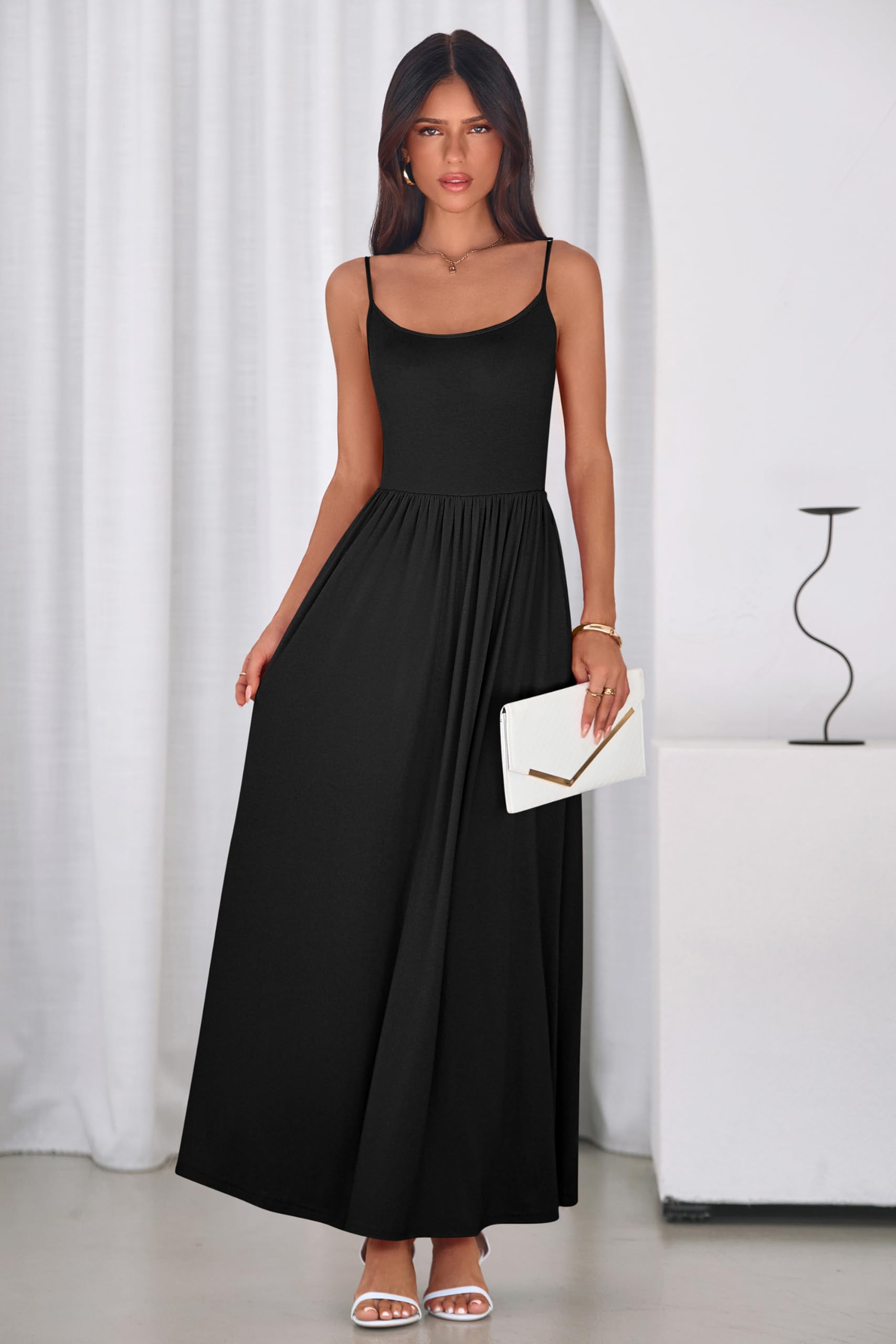 PRETTYGARDEN Womens Spaghetti Strap Maxi Dresses Sleeveless Summer Dress Long Casual Knit Flowy Beach Sundresses with Pockets PRETTYGARDEN