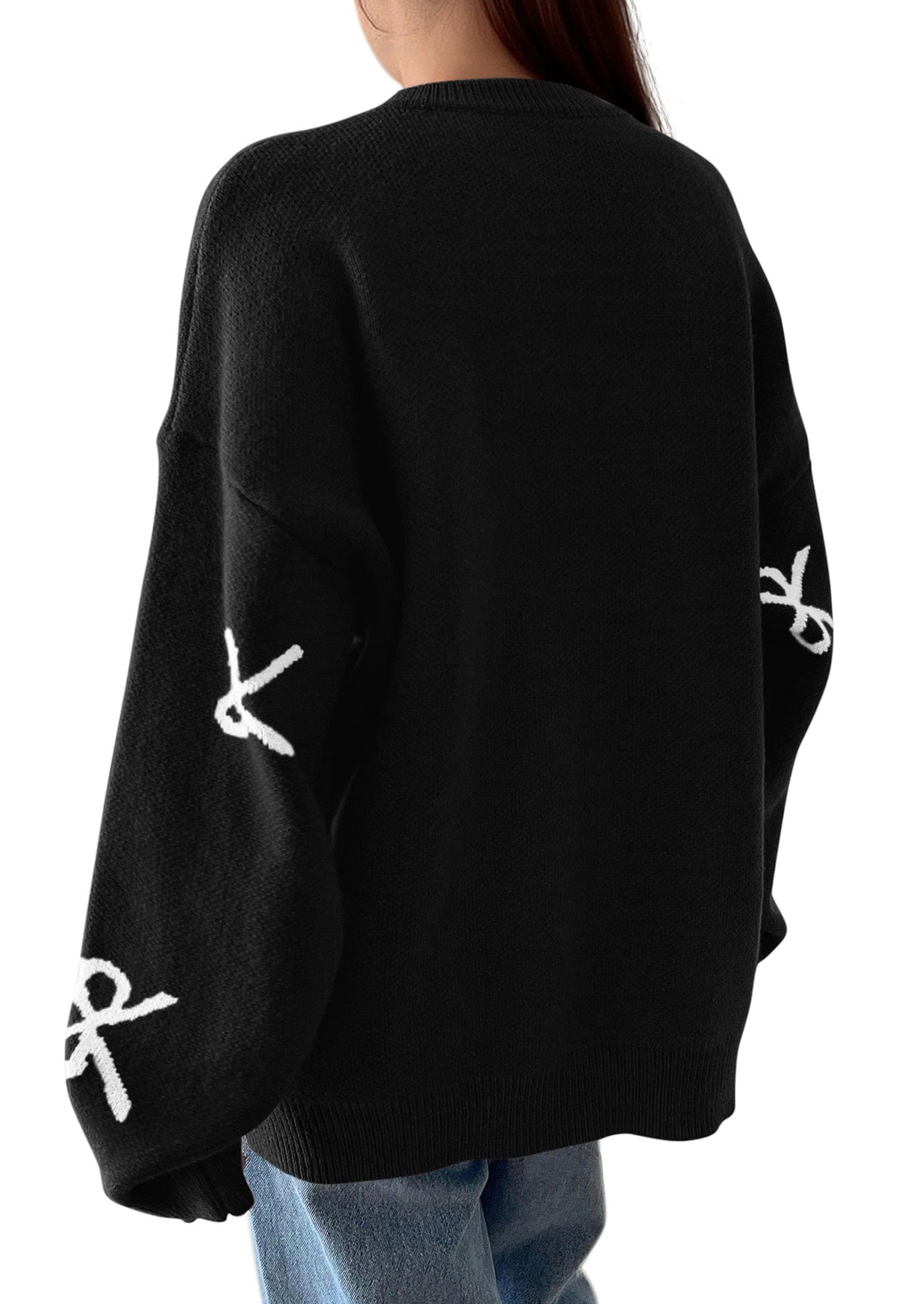 PRETTYGARDEN Fall Long Sleeve Pullover Sweaters for Women Trendy Crewneck Casual Cute Bow Chunky Knit Oversized Sweater