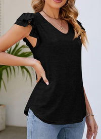 Summer Basic Casual Ruffle Short Sleeve V Neck Tops