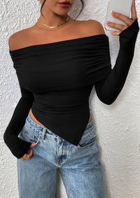 PRETTYGARDEN Women's Long Sleeve Shirts Off Shoulder Tops Going Out Slim Fitted Y2K Blouses Fall Fashion Clothes