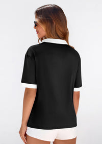 PRETTYGARDEN Summer Short Sleeve Polo Shirts for Women Collared V Neck Work Dressy Tops Knit Loose Business Casual Outfits PRETTYGARDEN