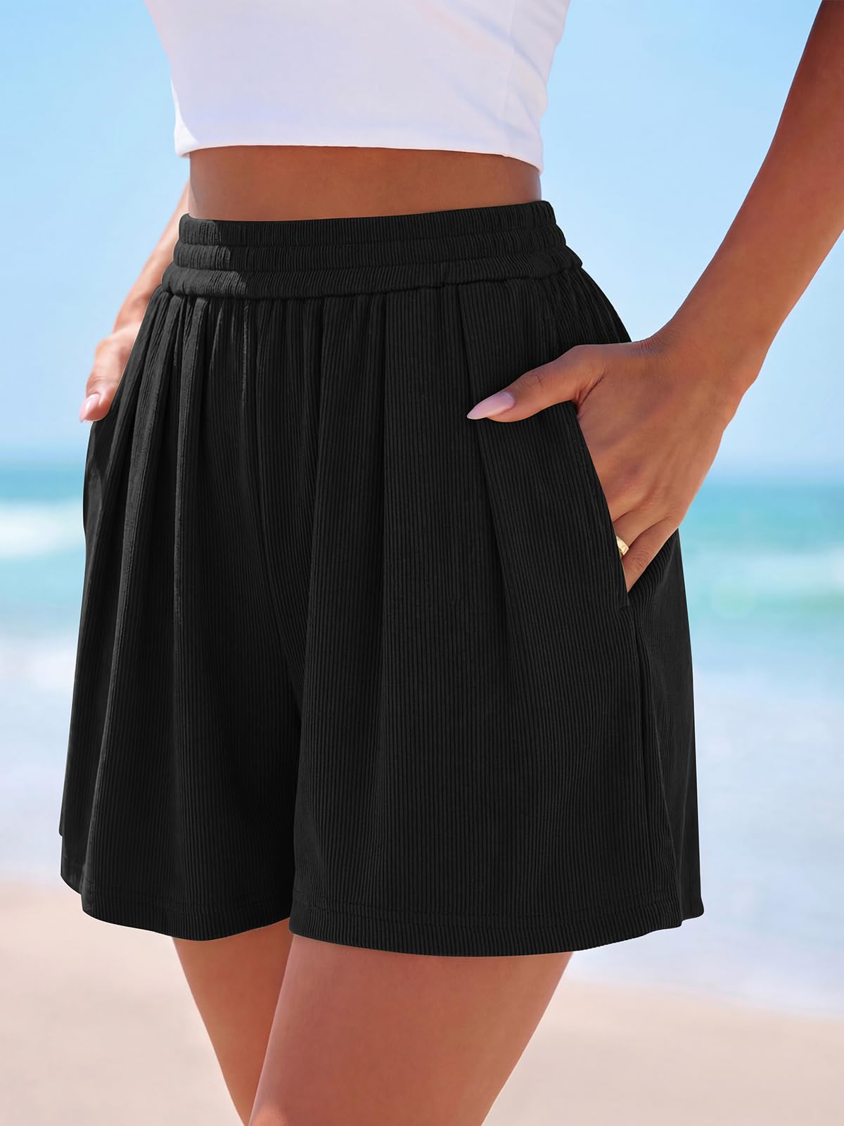 PRETTYGARDEN Flowy Summer Shorts for Women High Waisted Wide Leg Knitted Wide Leg Soft Pajama Shorts Women Vacation Outfits PRETTYGARDEN