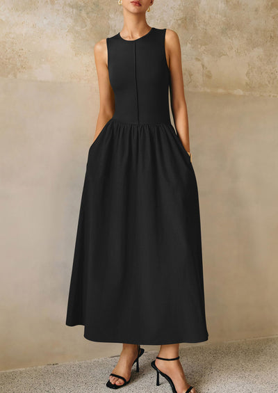 PRETTYGARDEN Women Maxi Dresses Casual Sleeveless Patchwork Knit Tank Dress Flowy Beach Sundress Long Dress