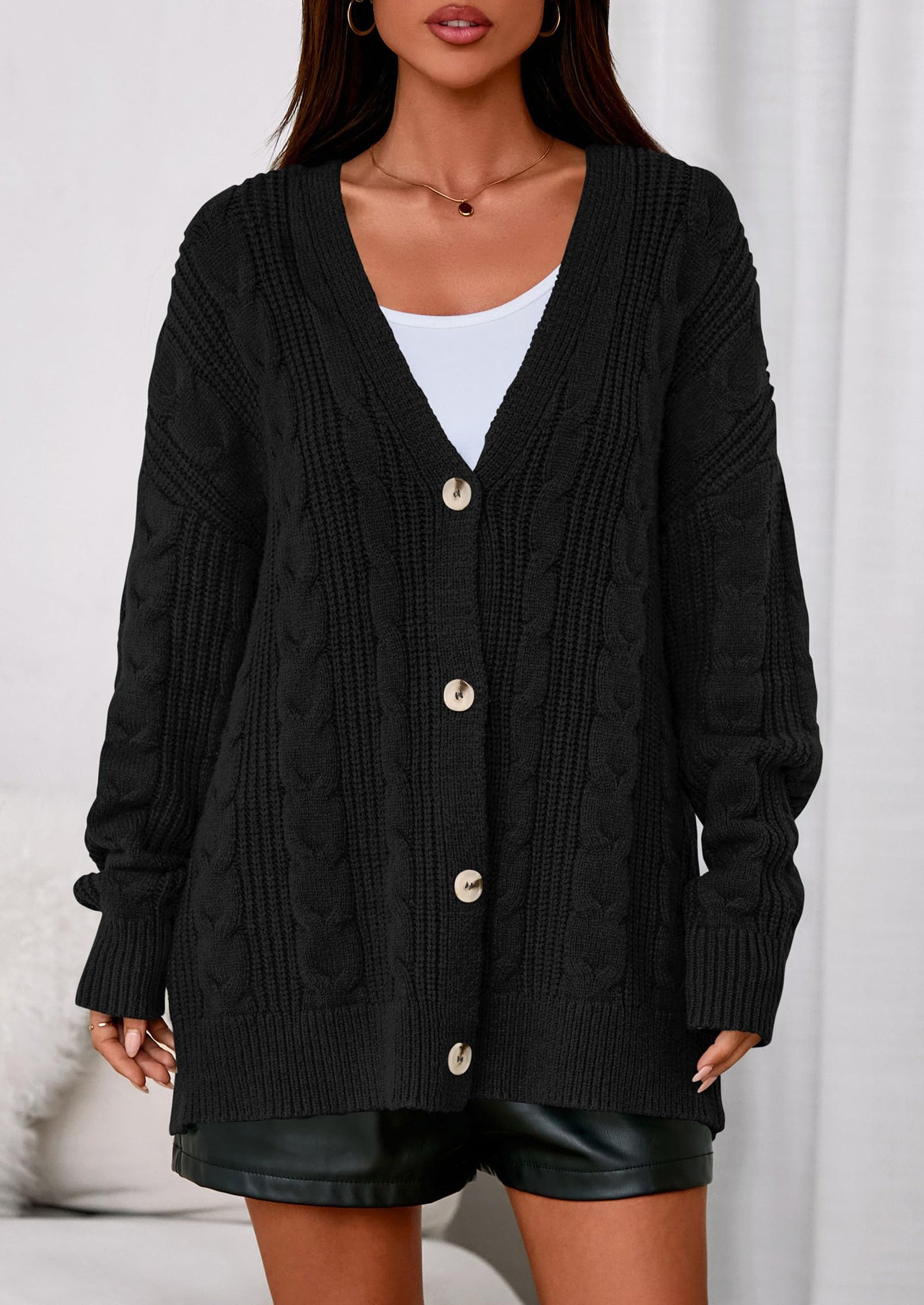 PRETTYGARDEN Women's Cable Knit Sweaters Fall Oversized Chunky Open Front Long Sleeve Cardigan Winter Coats