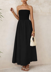 PRETTYGARDEN Women Summer Elegant Strapless Maxi Dress Tube Top Dress A Line Flowy Long Wedding Party Cocktail Dresses