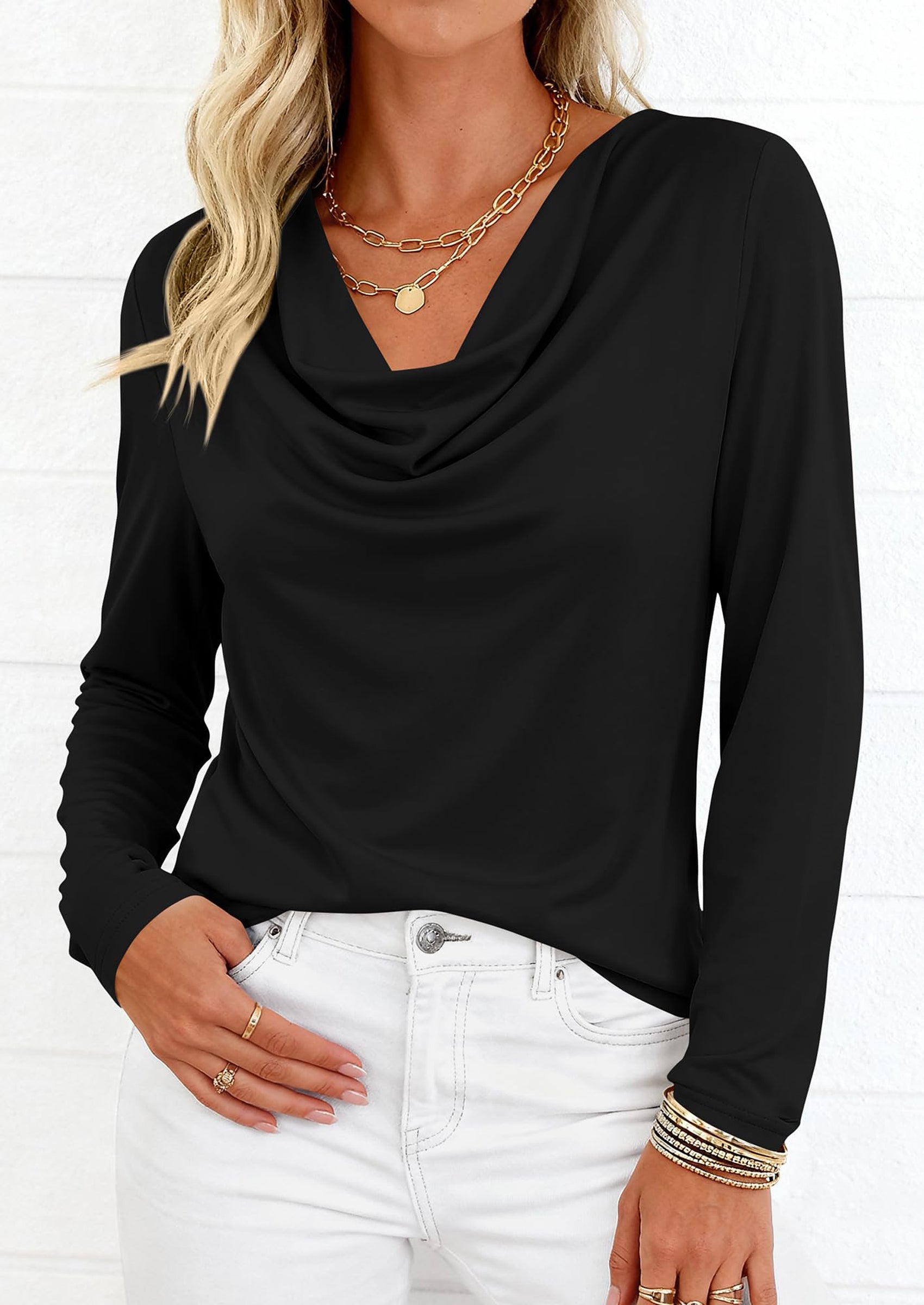 PRETTYGARDEN Womens Spring Tops Dressy Cowl Neck Long Sleeve Shirts Loose Business Casual Blouses Teacher Tunic Top PRETTYGARDEN