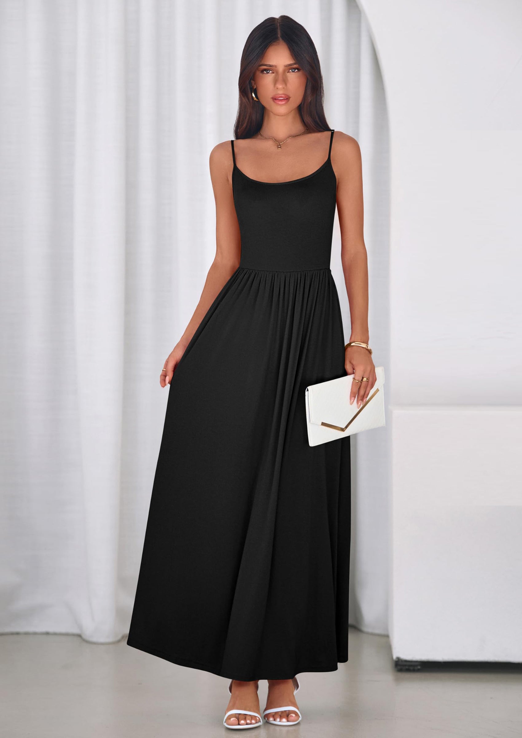 PRETTYGARDEN Womens Spaghetti Strap Maxi Dresses Sleeveless Summer Dress Long Casual Knit Flowy Beach Sundresses with Pockets PRETTYGARDEN