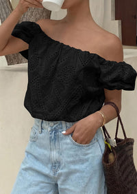 PRETTYGARDEN Women's Summer Off The Shoulder Tops Dressy Casual Puff Short Sleeve Embroidered Eyelet Cute Blouse Shirts PRETTYGARDEN